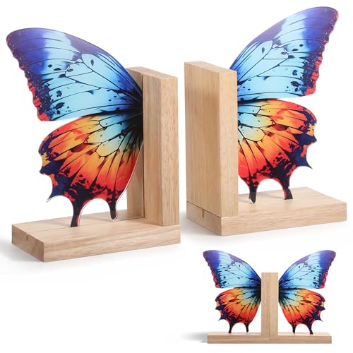 Decorative Butterfly Bookends Wooden Acrylic Butterflys Bookend Modern Bookshelf Decor Accent Book Stopper Decor for Home Farmhouse Shelves Office Lover Gift(Aglais Butterfly) - style: Aglais Butterfly