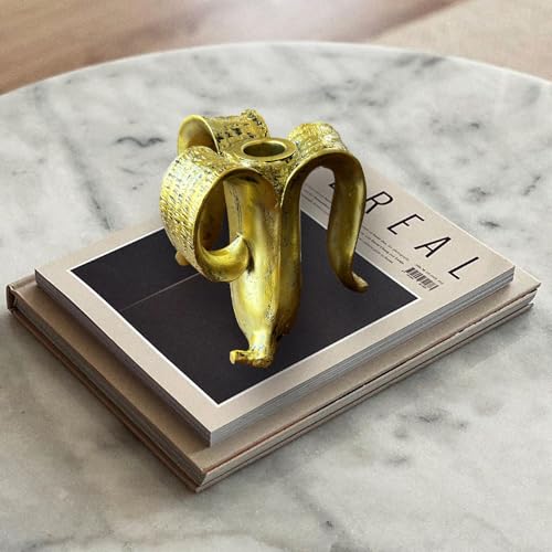 Banana Peel Taper Candle Holder, Black Resin Candlestick for Home Decor, Dining Table, Living Room, Coffee, Table Centerpiece(Gold)