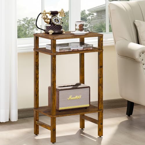 YUFAM Side Table End Table Tall Night Stand 3-Tier for Living Room Bedroom Bathroom Office Furniture Brown - color: Brown, size: 3 Tier