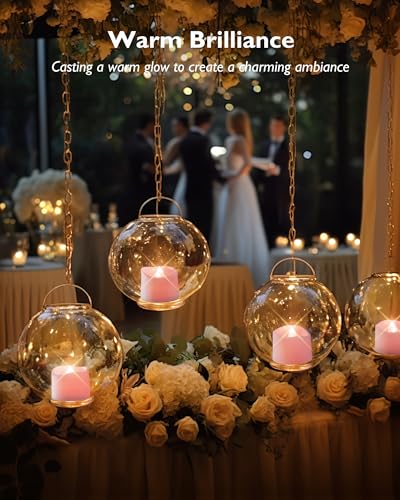 Homemory Pink Tea Lights Candles Battery Operated, 200+Hour Flameless Flickering Fake Electric LED Colored Tealights Candles for Romantic Wedding Decor, Baby Showers, Proposal, Valentine's, 12-Pack - color: Pink, size: Pack of 12