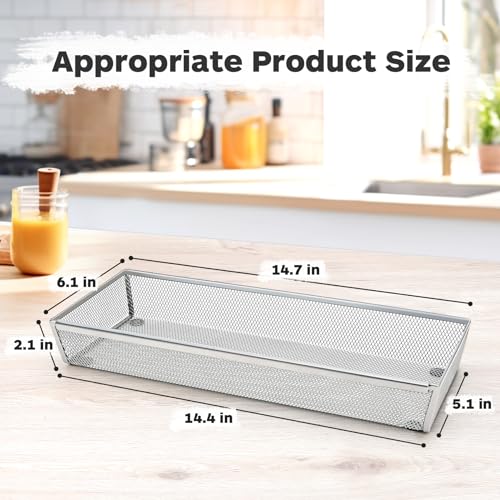 Flatware Organizer with Interlocking Arm (Grey) - 2 Pack 14.7" X 6.1" X 2" Utensil Drawer Organizer - color: Grey, size: 14.7 * 6.1 * 2 Inches