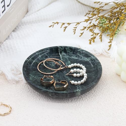 Small Natural Marble Jewelry Tray Key Plate Holder Dish Trinket Decor Catch All Bowl for Ring Earring Stone Gift for Women Daugther,Verde Alpi Green,5.5" - color: Verde Alpi Green