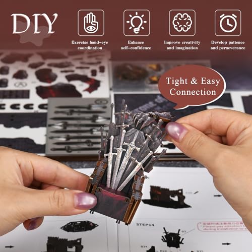 DIY Book Nook Kit Miniature House Dollhouse Kit, Book Nook Kits for Beginners, 3D Wooden Puzzle Booknook Bookend Bookshelf Decor Model Build with Dust Cover (Throne of Blades) - style: Throne of blades