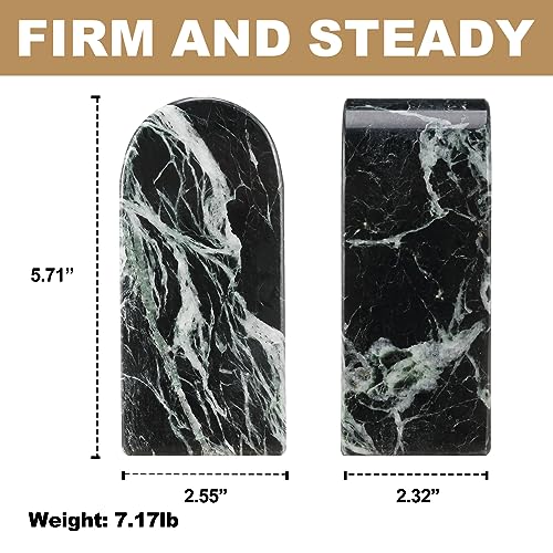 Koville Italian Natural Marble Bookends for Shelves, Decorative Book Ends, 7lbs Heavy-Duty Marble Book Holders, Bookshelf Apartment Decor for Normal Books/CD/Video Games(Verde Remeggiato) - color: Green Marble-verde Remeggiato, size: 7lb