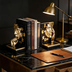Gold Abstract Face Bookends Set,Modern Thinker Bookshelf Decorative Bookends,Cool Black Gold with Puzzle Design,for Shelves, Desk & Home Office Decor Accessories