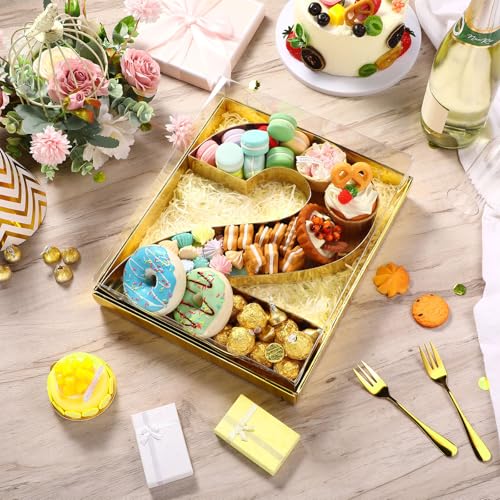 SiliFine 12" Charcuterie Number Shaped Mache with Clear Lid Fillable Sweets Serving Trays Paper Mache Cupcake Candy Box for 2025 Graduation Party Graduation Celebration(Gold,Number 2) - color: Gold, style: Number 2