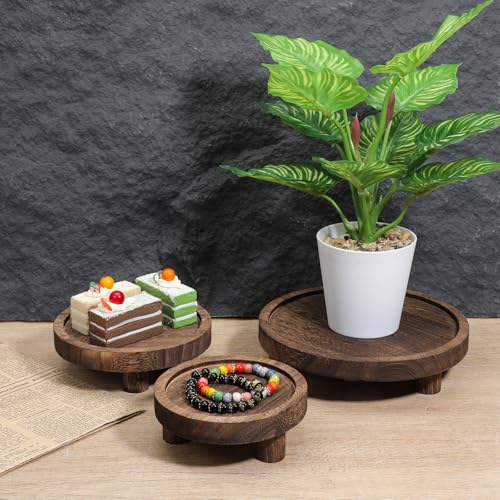 3 PCS Wooden Display Risers for Display, Round Wood Displays Stands, Woods Cake Stand for Party, 5-8 Inch Woods Pedestal Stand with Natural Grain for Candle, Flower and Home Displays(Rustic Brown,8''6''5'')