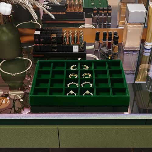 24 Girds Velvet Jewelry Ring Tray Earring Organizer Tray Jewelry Organizer Display Trays for Ring Earrings Storage (Green) - size: 24 Grid for Earring/Ring