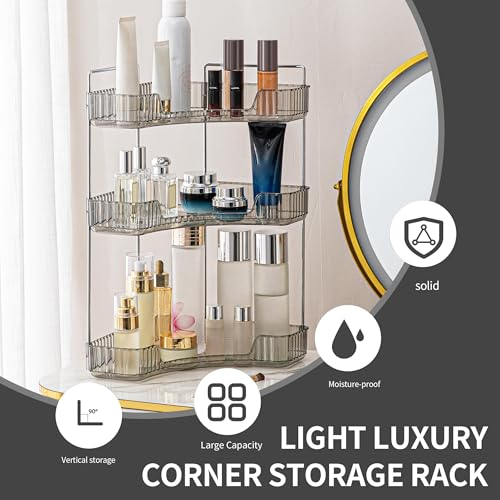 YCIA&DONE Corner Bathroom Counter Organizer, Makeup Organizer for Vanity, Skincare Cosmetic Perfume Tray, Corner Countertop Shelf Rack Storage for Bathroom Kitchen 3Tiers (Smoky Gray) - color: Gray, size: 3-Tier