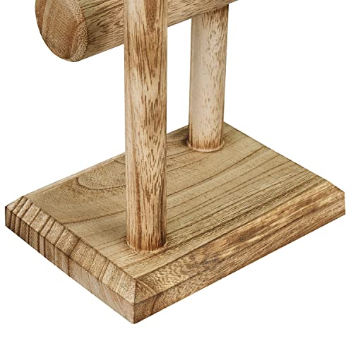 Ikee Design 2 Tier Wooden Jewelry Bracelet Watch Display Tower, Bangle Scrunchie Necklace Holder Storage Stand, Oak Color, 7.9 W x 4.3 D x 9.4 H in - color: Oak