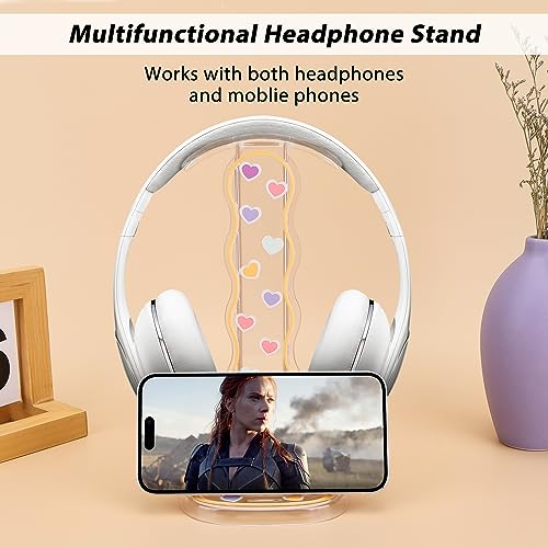 CamyCosy Headphone Holder for Desk, Gaming Headset & Earphone Stand - Clear Love Hearts Pattern Desk Accessory - color: hearts