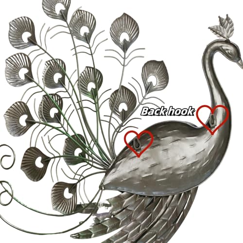 HICIVI Metal peacock wall decor peacock wall art with colorful glass wings, suitable for hanging living room front door garden home decoration 18''
