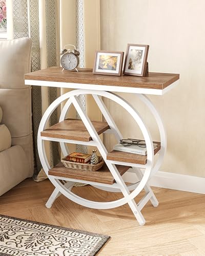 LITTLE TREE End Table, Narrow Side Table with 4-Tier Large Storage Space, Modern Bedside Table for Living Room, Home Office, Bedroom, Brown and White - color: Brown and White