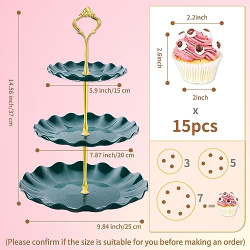 BACUTHY 3 Tier Cupcake Stand Holder, Plastic Cup Cake Stand Tower with Tiered Serving Tray for Cupcakes, Donuts, Fruits and More (Green) - color: Green