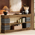 Tribesigns 63" Farmhouse Console Table, 3-Tier Entryway Table with Storage, Long Wooden Behind Couch Stand with 4 Compartments for Living Room, Hallway, Foyer, Vintage Brown & Gray