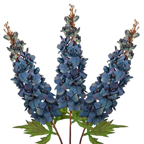 Briful 3PACK Artificial Delphinium Flowers – 36.2in Tall Faux Larkspur Silk Floral Stems Blue Fake Delphinium Flower for Indoor Home Decor Vase Arrangements - color: Blue