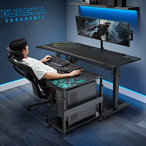 EUREKA ERGONOMIC PC Stand Computer Cart, Height Adjustable Tower Stand 2-Tier Suit for ATX Case Printer, Metal Rolling Cart on Wheels for Gaming Home Office, Black - color: Black