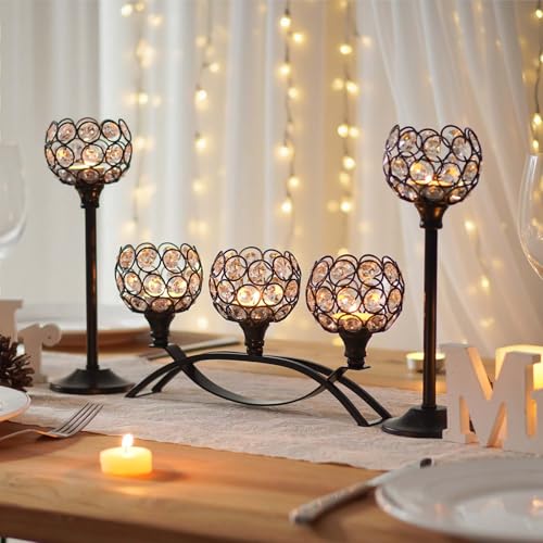 Crystal Tealight Candle Holder Centerpiece Home Decorative Candlestick Holder Elegant Table Centerpiece Home Decor Wedding Party Anniversary (Black, Set of 3) - color: Black, size: 3 Pieces