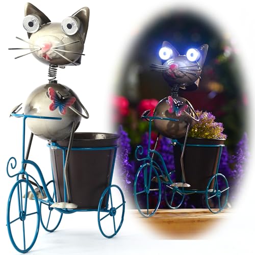 Metal Yard Art Cat on Bike Solar Statue Light, Solar Statue Light Garden Decoration, Best Gift for Cat Lovers. - style: Large Cat