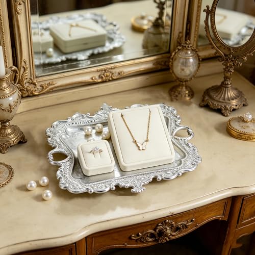 Funly mee 8 x 7 inches Antique Trinket Dish Vintage Jewelry Tray, Ring Holder (Sliver, M) - color: Silver, size: Medium