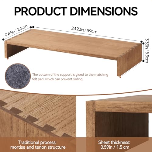 KIRIGEN Monitor Stand Wooden -Desk stand wood for Computer / Laptop/ TV Printer - Monitor Arms & Stands Desk Riser for Office Organizers -Desktop Workspace (59,Dark Brown) - color: Dark brown, size: 59cm