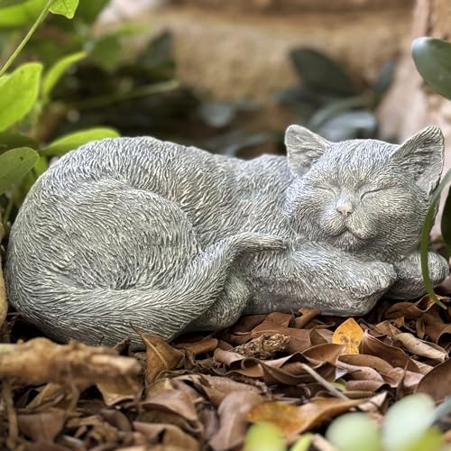 Cat Memorial Stone Garden Decor Outdoor Statue, Figurine Sculpture for Patio, Porch and Lawn, Sleeping Cat Decoration, Gifts for Mom - color: Sleeping Cat（stone）