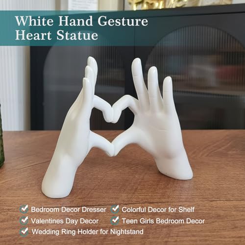 Accessoryway White Heart Hands Sculpture Decor - Valentines Day Decorations for Living Room, Bedroom, Office & Shelf Decor,Unique Heart Hands Ring Holder Display for Girls & Wedding Decorations - color: Pure White