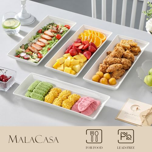 MALACASA Serving Platters Set of 4, Ceramic Serving Platters and Trays for Serving Food, Rectangular Serving Trays for Party, Large Serving Plates, Party Serving Trays and Platters - 14 Inch, White - size: 14 Inch