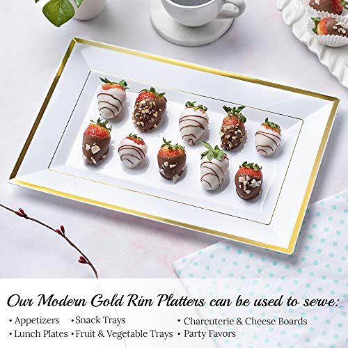Mint Living-Elegant Plastic Serving Tray & Platter Set (3pk)-White & Gold Rim Disposable Serving Trays & Platters for Food - Weddings, Parties, Dessert Table, Cupcakes - 8x13 inches (White + Gold) - color: White + Gold (3 Pack)