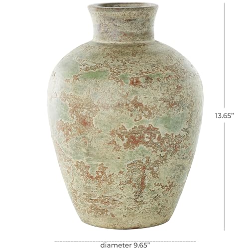 Deco 79 Ceramic Decorative Vase Antique Style Textured Centerpiece Vase with Green and Copper Accents, Flower Vase for Home Decoration 10" x 10" x 14", Brown - color: Brown, size: 10" x 10" x 14"