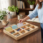2 Pack Wooden Display Organizer Sorting Craft Tray Grid Display Divided Organizer for Bead Puzzle Card Crayons Sticker Trinket Organizing