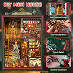 DIY Christmas Store Book Nook Kit, Miniature House with LED Light, 264pcs Wooden 3D Puzzles for Adults Teens, Bookshelf Decor Scale Model, Cultural Handmade Gift for Christmas & Book Lovers - style: Christmas Store