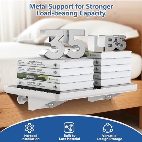 Bedside Shelf for Dorm Bunk Bed, Clip On Nightstand, Bed Side Table Tray Organizer, College Dorm Room Essentials for Girls/Guys, with Cable Management for Dormitory, Back to School (White) - color: White