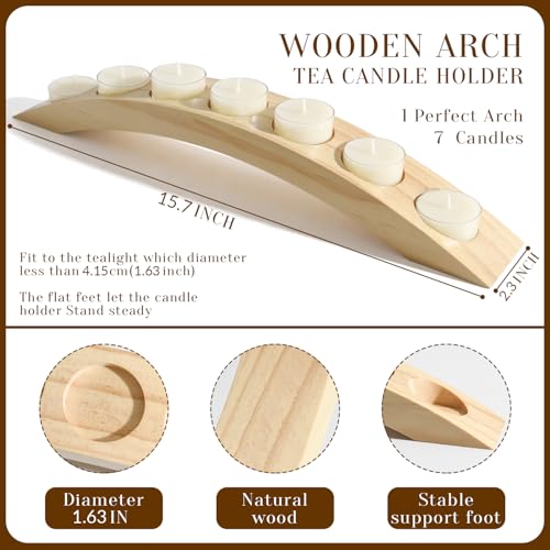 Wooden Tea Light Candle Holder Bar, Bridge Candle Holder Tray - 7 Holes - Natural Wood Color - color: Natural Wood Color