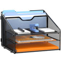 GAWERK Letter Tray Organizer, Mesh Desk File Organizer with 3 Paper Trays and 2 Vertical Upright Section, Blank - color: Black