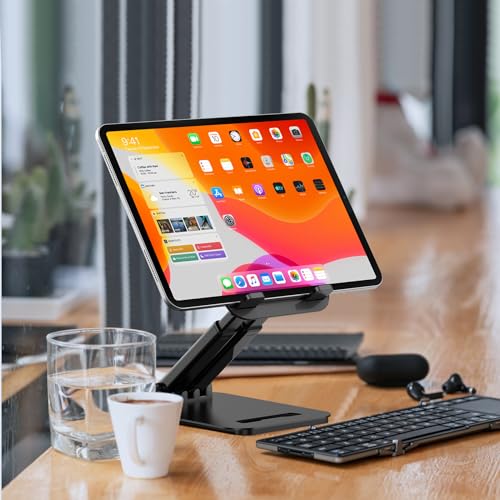 Tonmom Tablet Stand for iPad Holder, Adjustable Tablet Holder for Desk, Foldable Portable Monitor Stand Compatible with 4-16" Tablets Such as Kindle, Switch, iPad Pro/Air/Mini