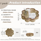 GYASVWU Paper Rope Scalloped Tray, Wicker Trays for Decor, Shallow Baskets for Storage, Rattan Tray for Coffee Table/Living Room/Bedroom Organization (Beige+Brown)
