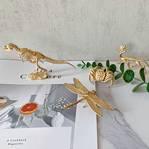 Gold Tyrannosaurus Rex Skeleton Sculpture Solid Metal Animal Ornament Mini Animal Figurine for Home Office Garden Desktop Decor - style: Tyrannosaurus Rex Skeleton