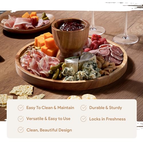 HOMESPHERE Acacia Wood Cake Stand with Lid - Multifunctional 12 In Round Cake Holder, Dessert Table Display Set & Charcuterie Board for Cheese, Chips, Fruit Platter, Acrylic Cake Dome Cover, No Glass - color: Modern Dome