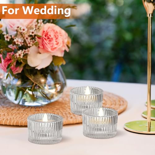 JOYIT Clear Votive Candle Holders Bulk Set of 4, Tealight Candle Holder for Wedding Table Centerpiece, Glass Small Candle Holders for Birthday Party, Valentine's Day, Home Decor (2''X 1.4'') - color: Clear