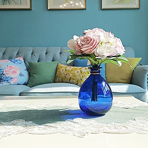 Glass Vase for Flowers, Rounded Small Blue Glass Vase for Home Decor Gift Centerpieces Events (Dark Blue & Gold)…