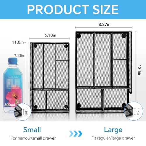 Desk Drawer Organizer, Office Drawer Divider Organizer Tray with 6 Compartments, Metal Mesh Desktop Organization and Accessories for Stationery Makeup Kitchen Toolroom School ＆Office, 12.6x8.27x1.6 in - size: Large