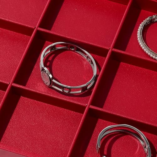 12 Grids PU Leather Jewelry Trays Bracelets Tray Stackable Jewelry Organizer Trays for Drawer Bracelet Holder For Bracelet Bangle Earrings Watches Storage (Red) - color: Red, size: 12 Grid