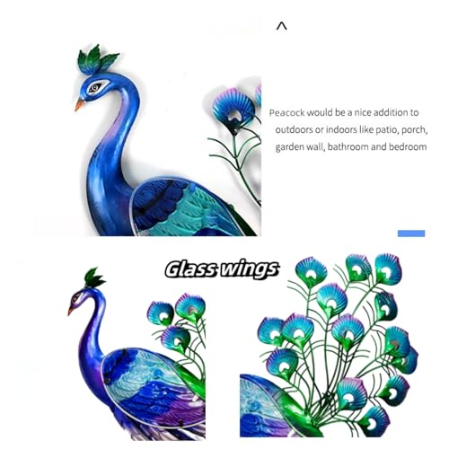 HICIVI Metal peacock wall decor peacock wall art with colorful glass wings, suitable for hanging living room front door garden home decoration 18''