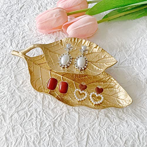 Small Leaf Shaped Trinket Dish, Decorative Gold Jewelry Dish Tray, Ring Hodler Dish Jewelry Organizer - color: 2-Tier Mango Leaf