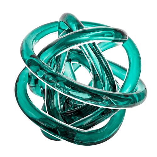 Glass Knot Teal Decor Ball - 6 Inch Hand Blown Infinity Sculpture Orbit Home Decor Table Decoration Interio Art - color: Lake Green, size: 6-Inch Diameter