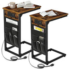AMHANCIBLE C Shaped End Table with Charging Station, TV Tray Set of 2, Couch Tables with Storage Bag, Slide Under Sofa Side Table with USB Ports and Outlets for Living Room, Rustic Brown HET04CBR - color: Rustic Brown