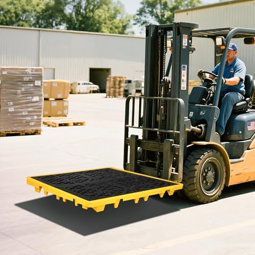 Spill Containment Platform with Drain, 51x51x6in, Anti-Slip Plastic, Leakproof Detachable, 4 Drum Capacity, Yellow for Industrial Use - size: 51x51x6in