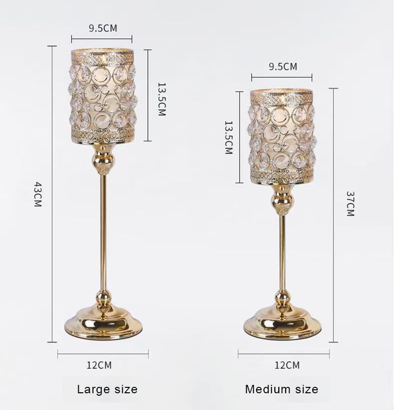 ZENATION-Luxury Crystal Candle Holder – Metal Decorative Candle Stand, Elegant Crystal Beaded Design for Home Décor, Weddings, and Table Centerpieces (Gold, Medium) - size: Medium