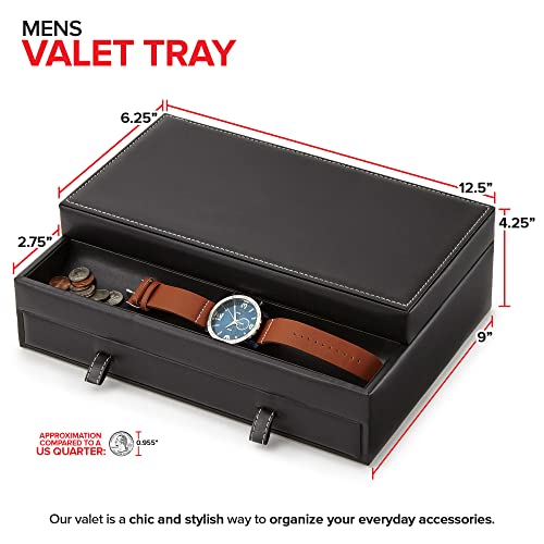 Stock Your Home Mens Valet Tray, Men's Jewelry Box, Night Stand Organizers and Storage, Bedside Table Organizer, Watch Box for Dresser, Faux Leather (Black & Gray) - color: Black & Gray